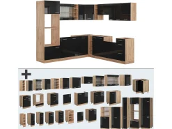 Cocina esquinera roble negro/dorado de alto brillo 247x60x81.6 r-line
