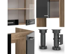 Cocina esquinera roble negro/dorado de alto brillo 247x60x81.6 r-line