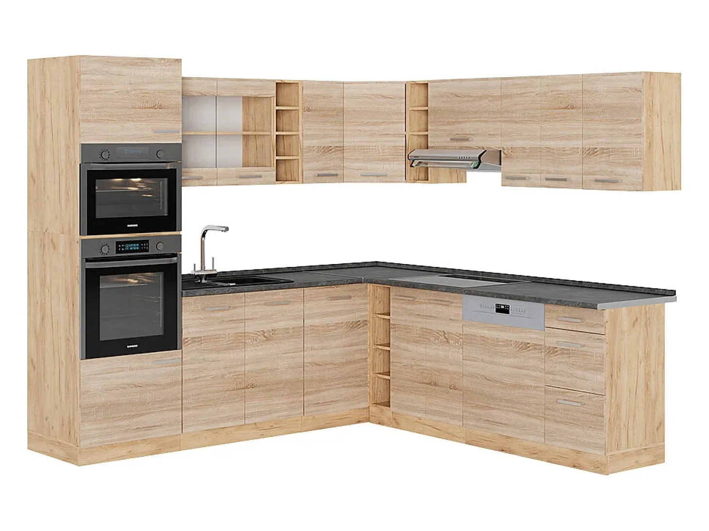 Cocina esquinera roble sonoma/goldkraft 247x60x81.6 r-line