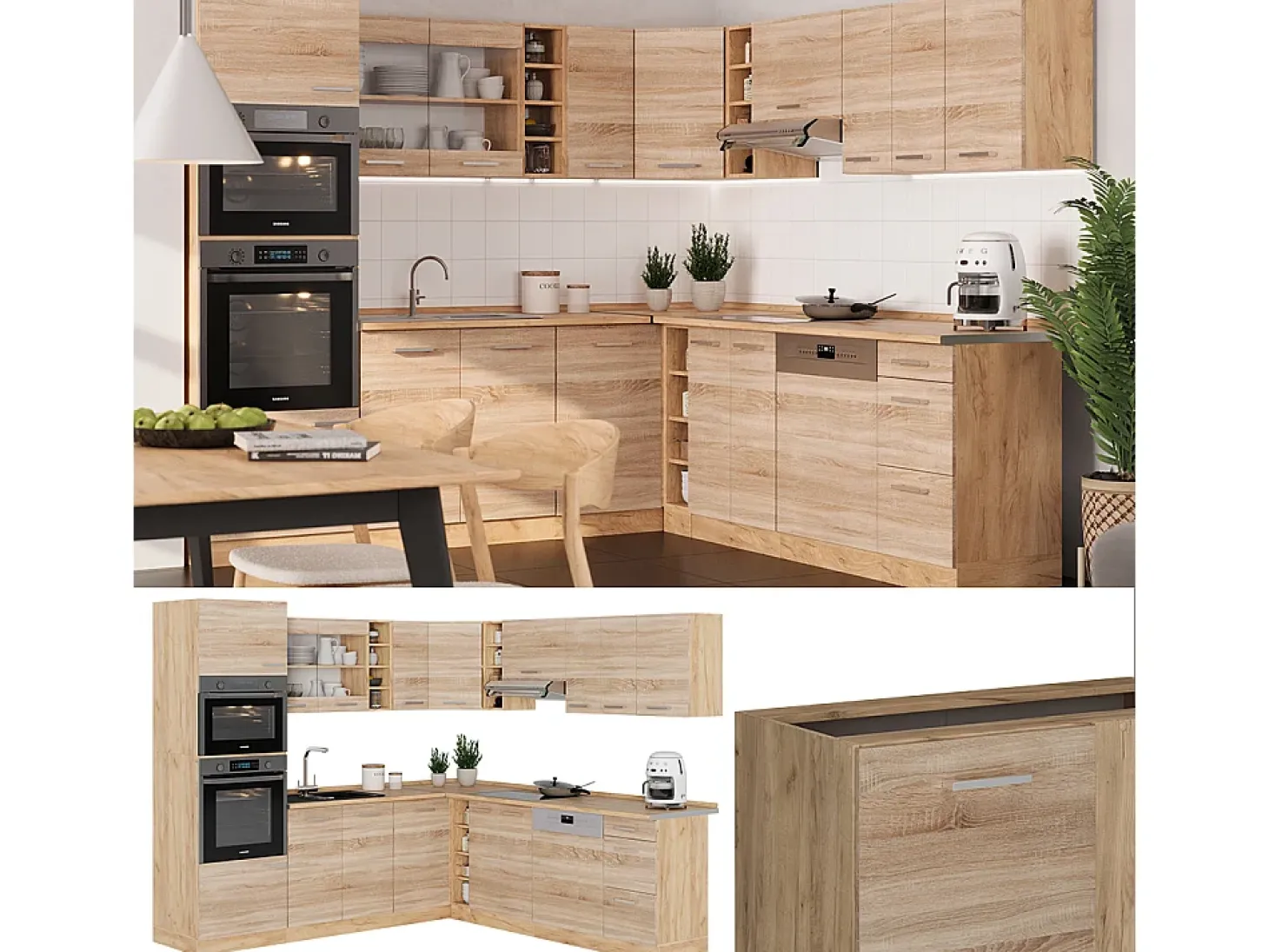 Cocina esquinera roble sonoma/goldkraft 247x60x81.6 r-line