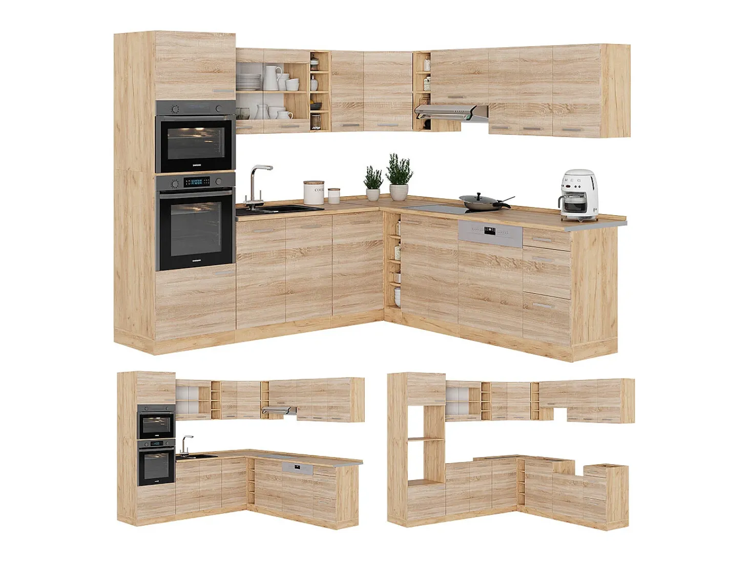 Cocina esquinera roble sonoma/goldkraft 247x60x81.6 r-line