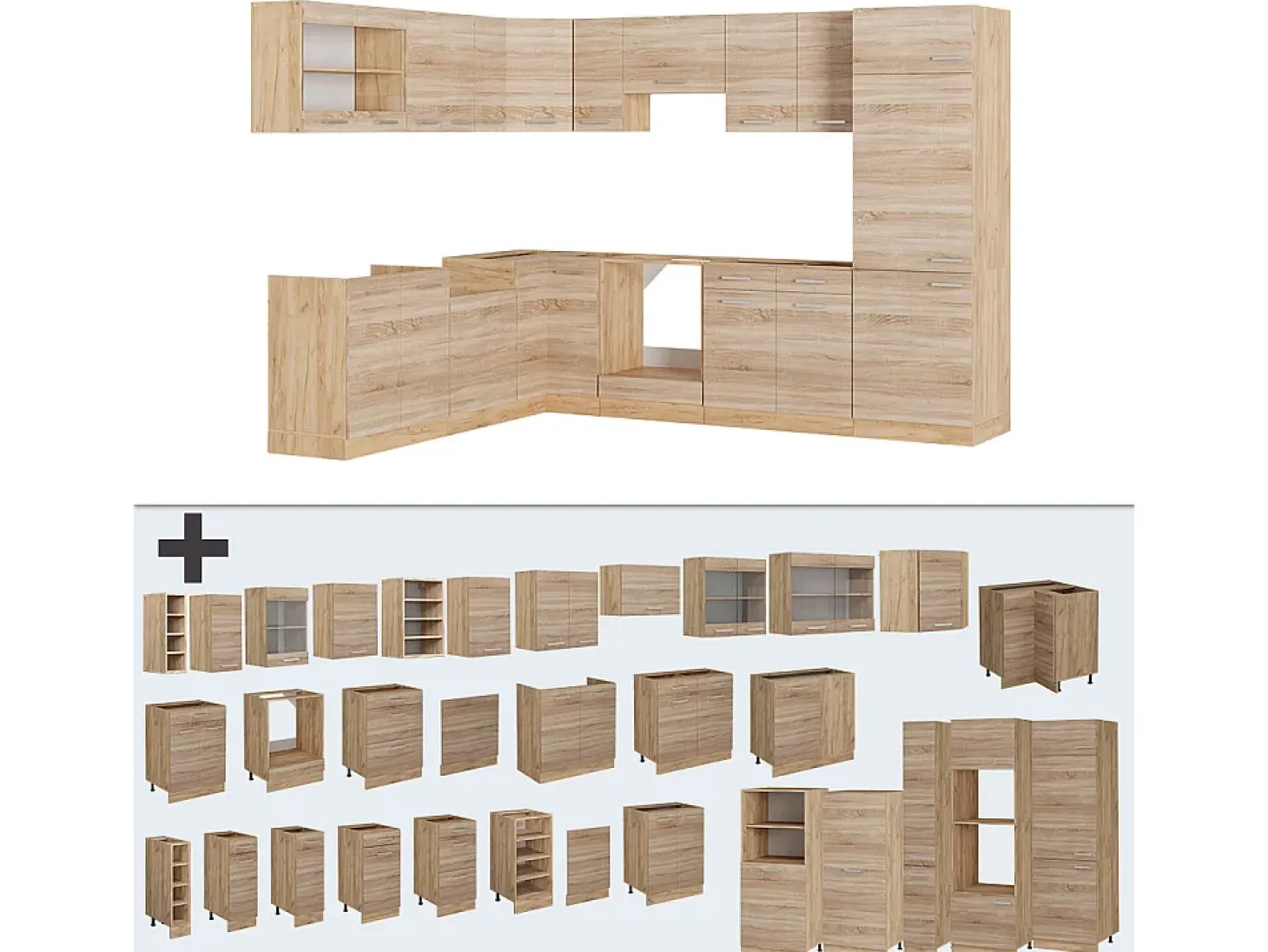 Cocina esquinera roble sonoma/goldkraft 287x46x81.6 r-line