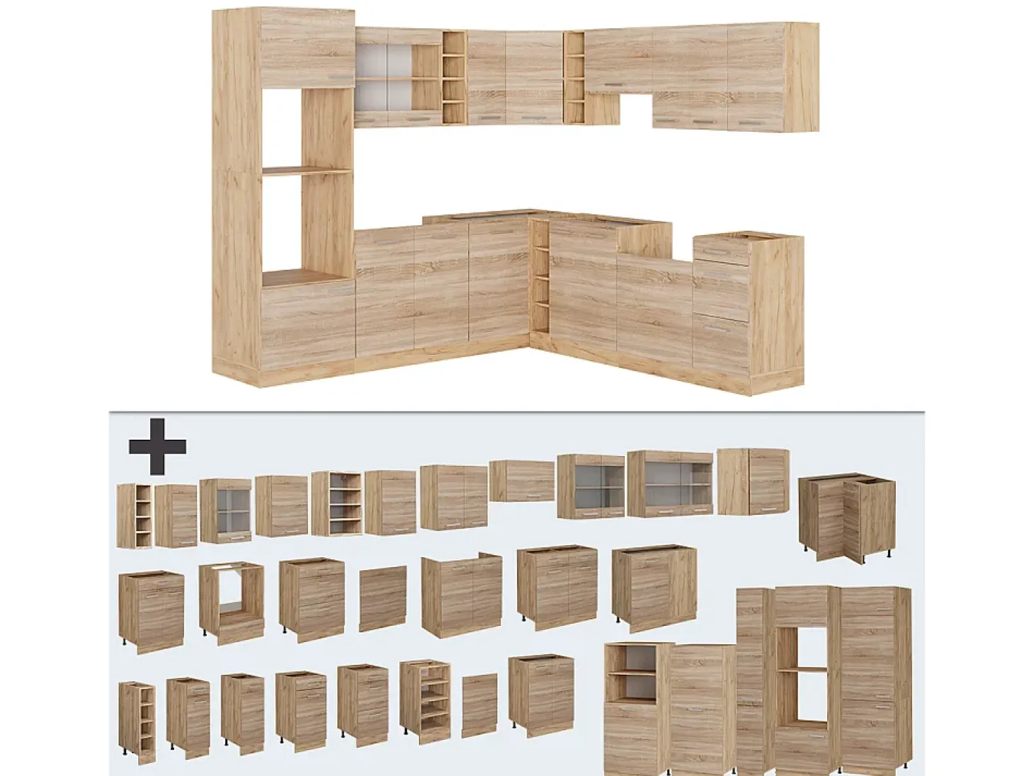 Cocina esquinera roble sonoma/goldkraft 247x46x81.6 r-line