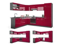 Cocina esquinera rojo brillo intenso/antracita 287x46x81.6 r-line