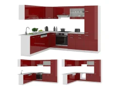 Cocina esquinera rojo brillo intenso/blanco 287x60x81.6 r-line
