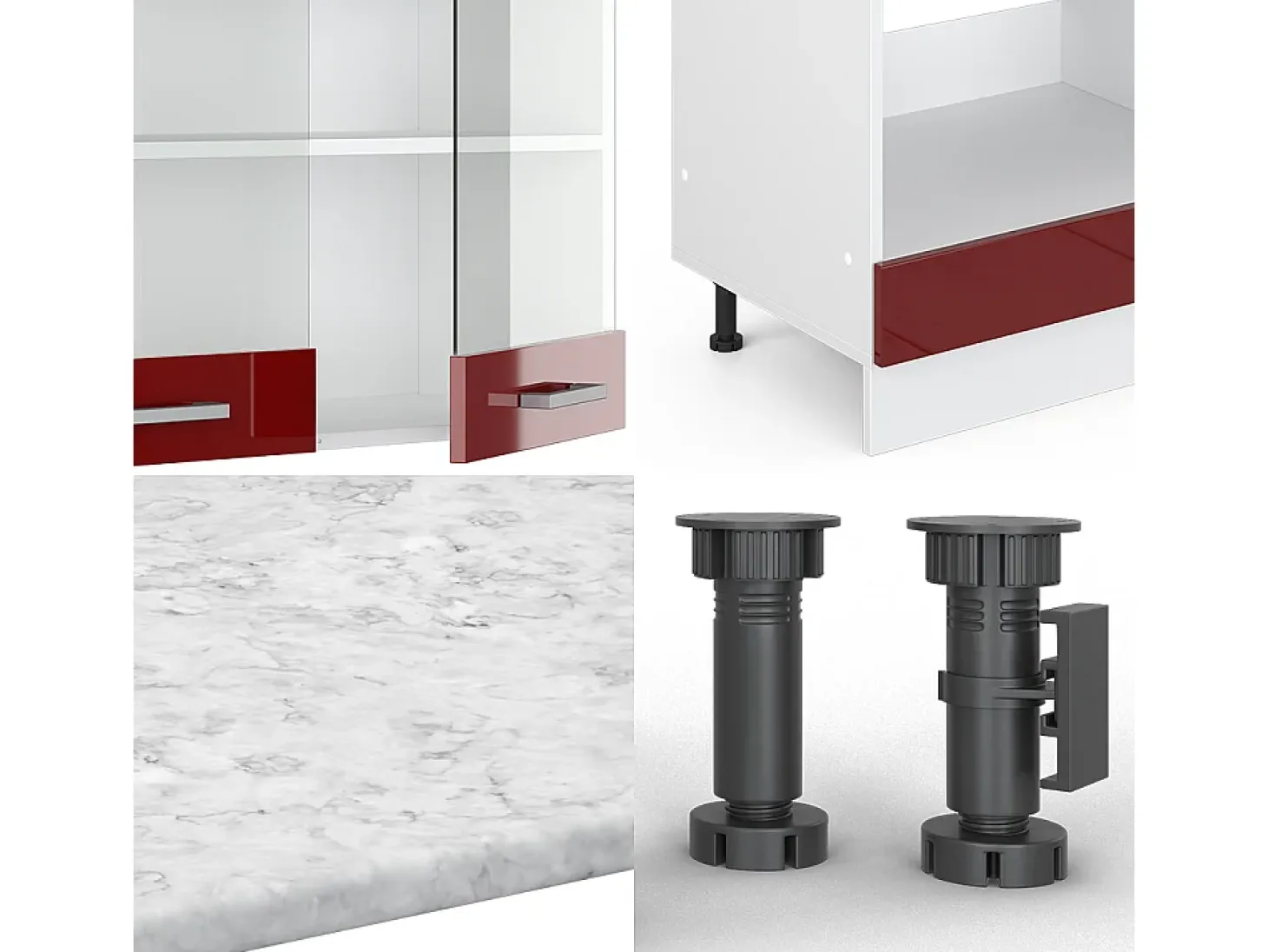 Cocina esquinera rojo brillo intenso/blanco 287x60x81.6 r-line