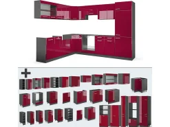 Cocina esquinera rojo brillo intenso/antracita 287x60x81.6 r-line