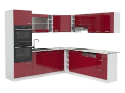 Cocina esquinera rojo brillo intenso/blanco 247x60x81.6 r-line