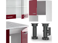 Cocina esquinera rojo brillo intenso/blanco 247x60x81.6 r-line