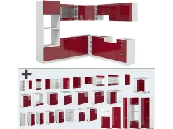 Cocina esquinera rojo brillo intenso/blanco 247x60x81.6 r-line