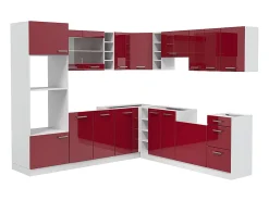 Cocina esquinera rojo brillo intenso/blanco 247x60x81.6 r-line