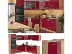 Cocina esquinera rojo brillo intenso/roble dorado 247x46x81.6 r-line
