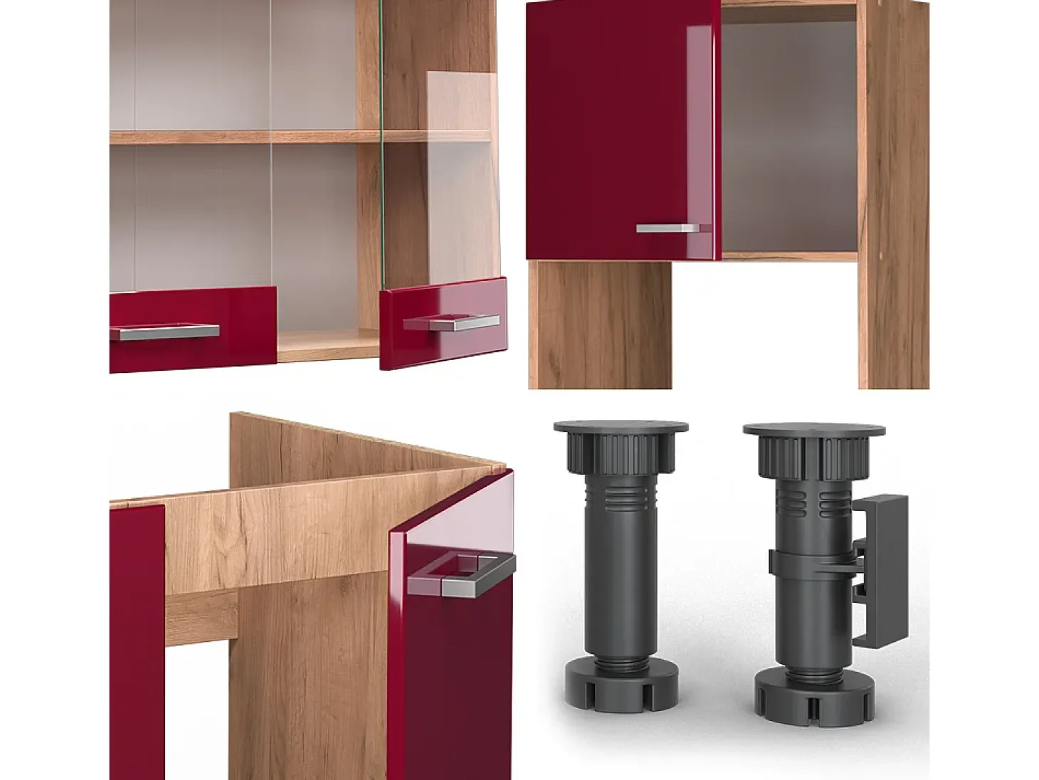 Cocina esquinera rojo brillo intenso/roble dorado 247x46x81.6 r-line