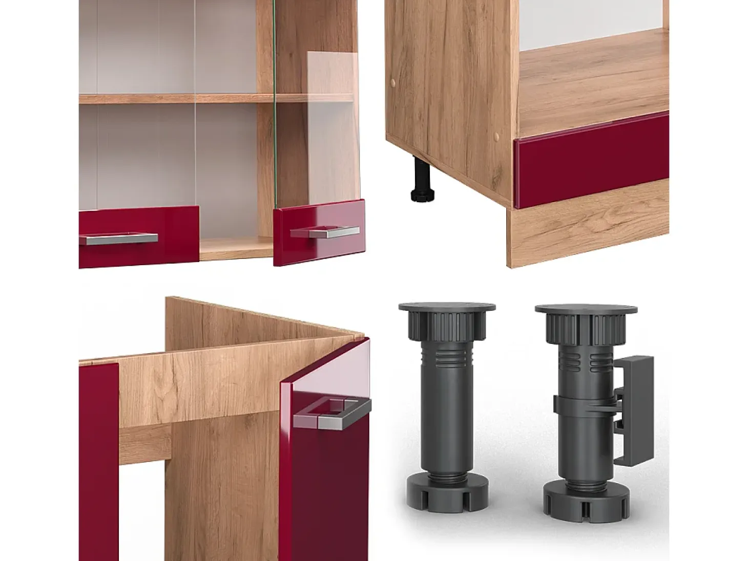Cocina esquinera rojo brillo intenso/roble dorado 287x60x81.6 r-line