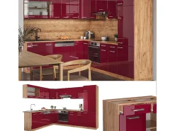 Cocina esquinera rojo brillo intenso/roble dorado 287x60x81.6 r-line
