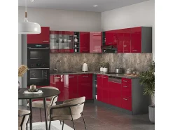 Cocina esquinera rojo brillo intenso/antracita 247x60x81.6 r-line