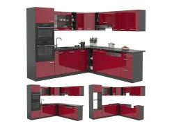 Cocina esquinera rojo brillo intenso/antracita 247x60x81.6 r-line