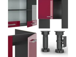 Cocina esquinera rojo brillo intenso/antracita 247x60x81.6 r-line