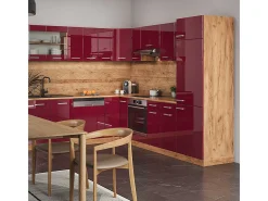 Cocina esquinera rojo brillo intenso/roble dorado 287x60x81.6 r-line