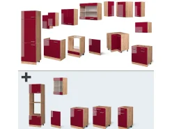 Cocina esquinera rojo brillo intenso/roble dorado 287x60x81.6 r-line
