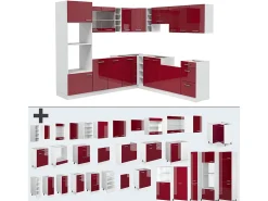 Cocina esquinera rojo brillo intenso/blanco 247x46x81.6 r-line