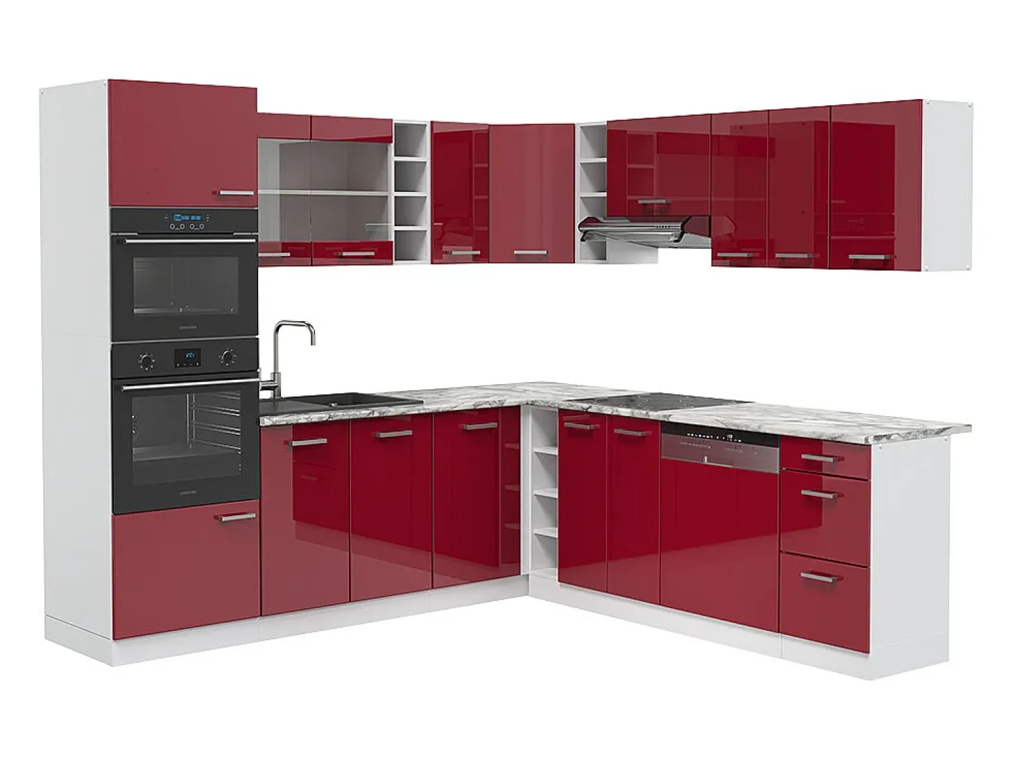 Cocina esquinera rojo brillo intenso/blanco 247x46x81.6 r-line