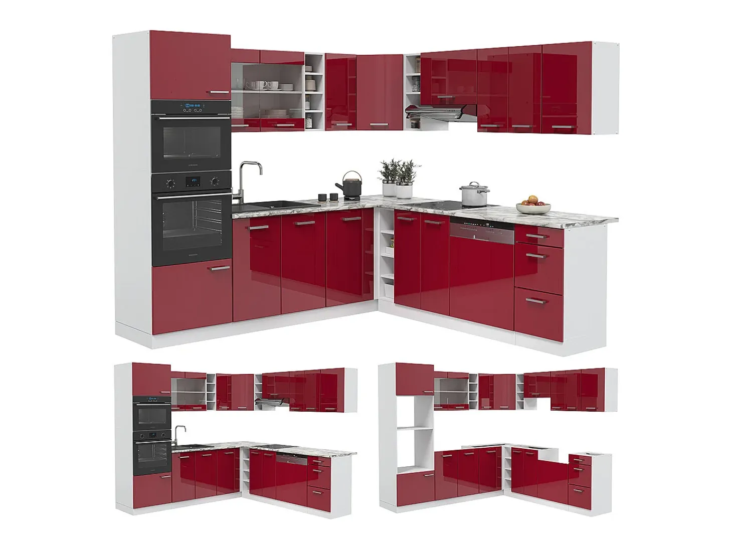 Cocina esquinera rojo brillo intenso/blanco 247x46x81.6 r-line