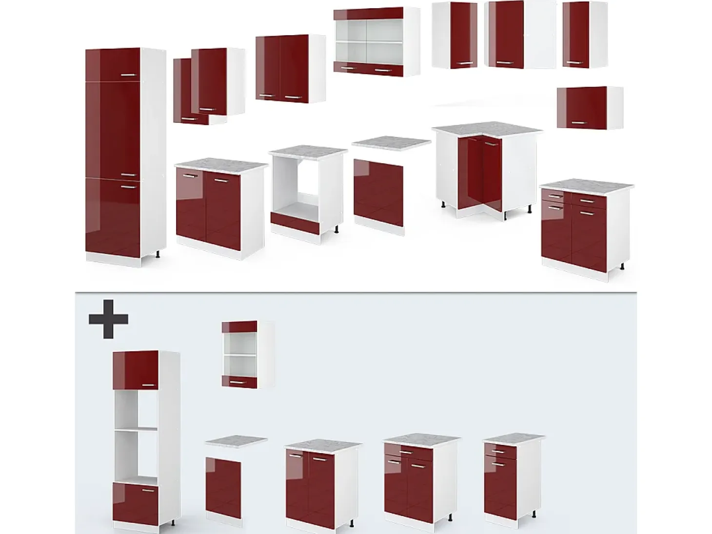 Cocina esquinera rojo brillo intenso/blanco 287x60x81.6 r-line
