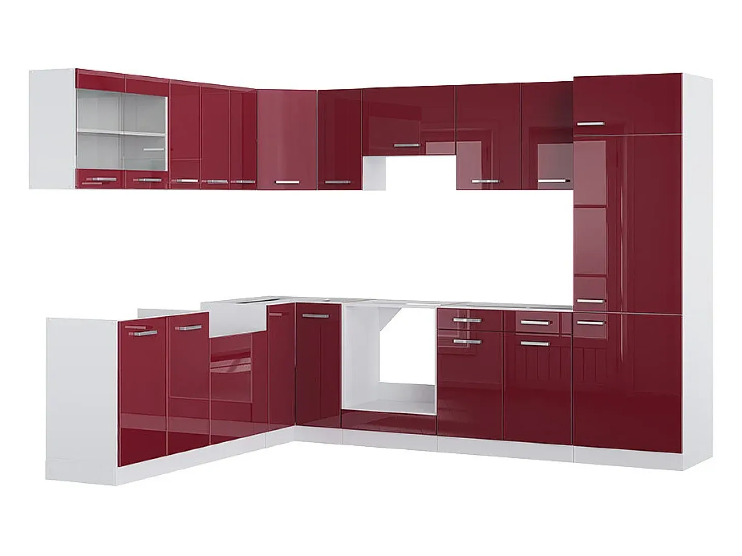 Cocina esquinera rojo brillo intenso/blanco 287x60x81.6 r-line