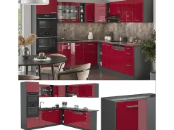 Cocina esquinera rojo brillo intenso/antracita 247x60x81.6 r-line