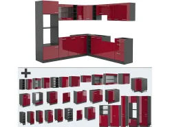 Cocina esquinera rojo brillo intenso/antracita 247x60x81.6 r-line