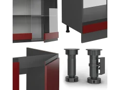 Cocina esquinera rojo 257x46x81.6 r-line