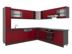 Cocina esquinera rojo 257x46x81.6 r-line