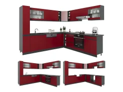 Cocina esquinera rojo 257x46x81.6 r-line