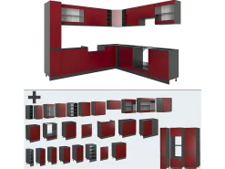 Cocina esquinera rojo 257x46x81.6 r-line