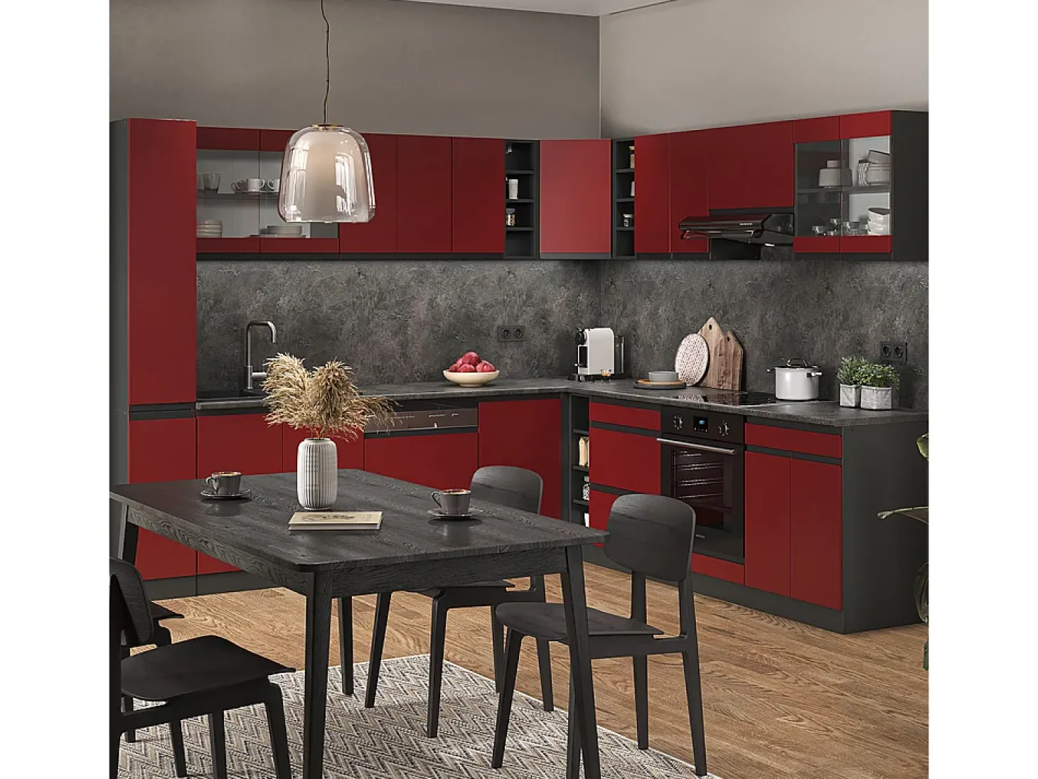 Cocina esquinera rojo/antracita 277x60x81.6 r-line