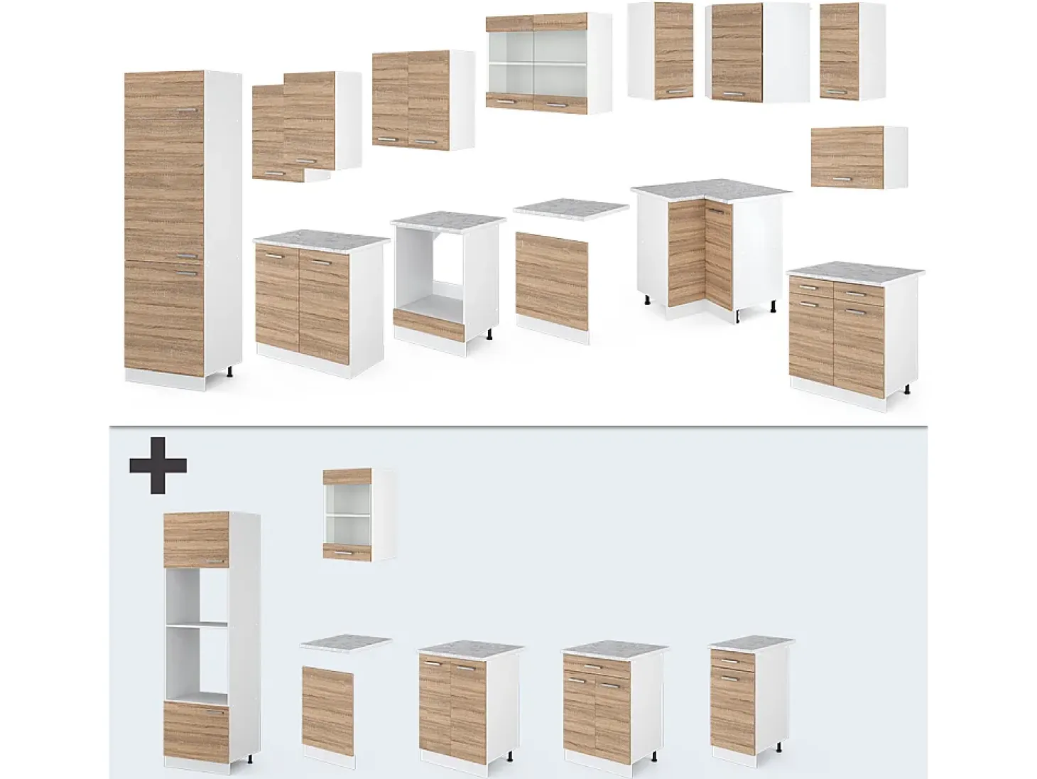 Cocina esquinera sonoma 287x60x81.6 r-line