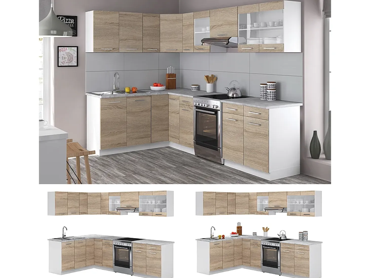 Cocina esquinera sonoma/blanco 270x60x81.6 rick