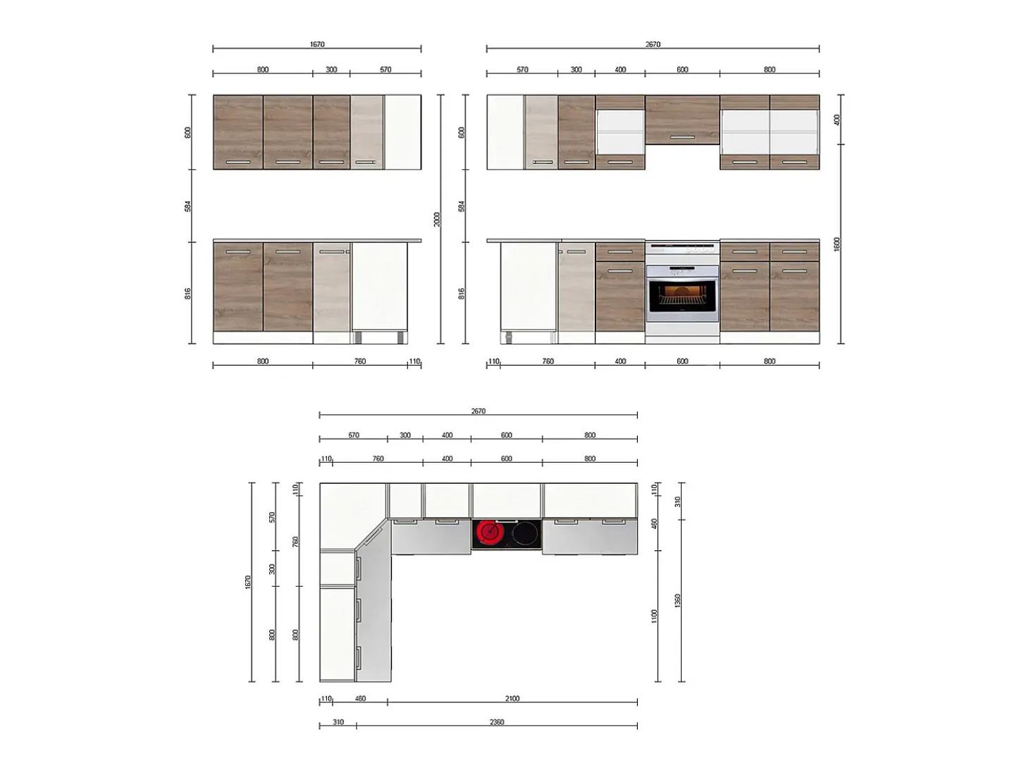 Cocina esquinera sonoma/blanco 270x60x81.6 rick