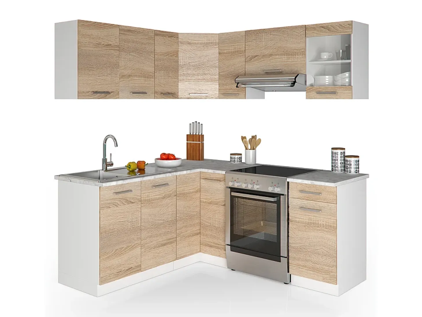 Cocina esquinera sonoma/blanco 187x60x81.6 rick