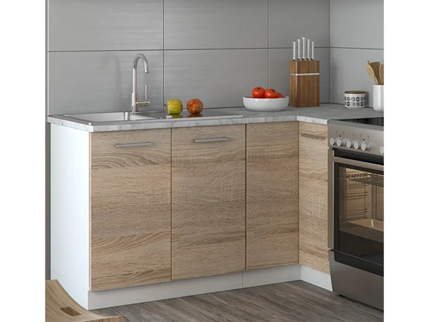 Cocina esquinera sonoma/blanco 187x60x81.6 rick