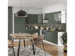Cocina esquinera verde-dorado casa de campo/blanco 347x60x81.6 fame-line