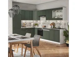 Cocina esquinera verde-dorado casa de campo/blanco 287x60x81.6 fame-line