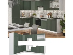 Cocina esquinera verde-dorado casa de campo/blanco 287x60x81.6 fame-line
