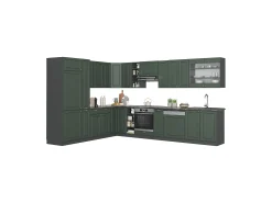 Cocina esquinera verde-dorado casa de campo/antracita 347x60x81.6 fame-line