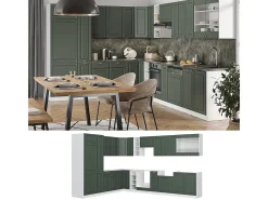 Cocina esquinera verde-dorado casa de campo/blanco 347x46x81.6 fame-line