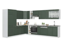 Cocina esquinera verde-dorado casa de campo/blanco 347x46x81.6 fame-line