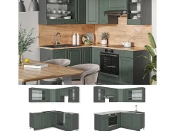 Cocina esquinera verde-dorado casa de campo/antracita 190x60x81.6 fame-line