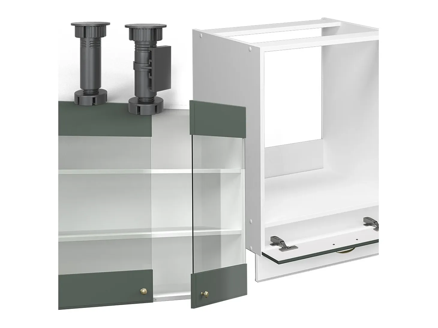 Cocina esquinera verde-dorado casa de campo/blanco 190x60x81.6 fame-line