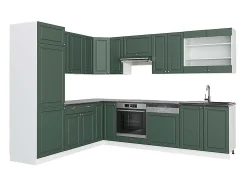 Cocina esquinera verde-dorado casa de campo/blanco 287x60x81.6 fame-line